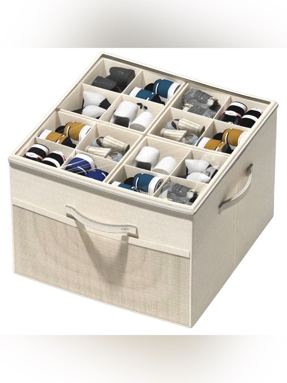 Aokeyee 16 Pair Foldable Shoe Organizer Clear Cover Adjustable Dividers